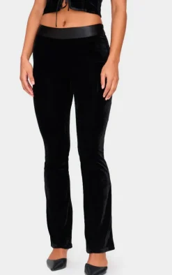 Black Velvet Satin Waistband Skinny Flare Pants