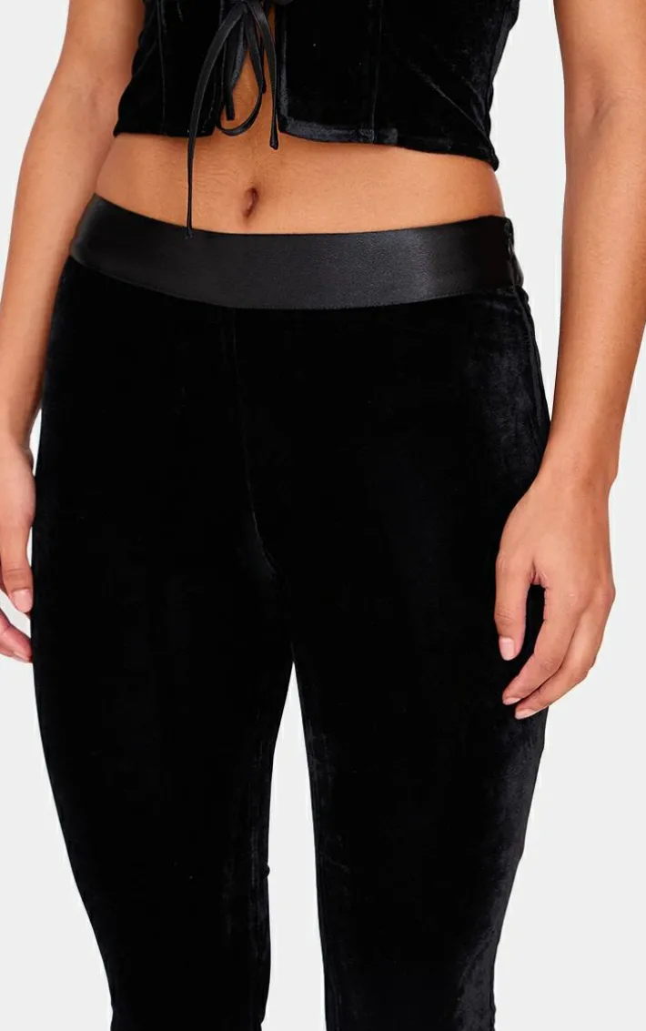 Black Velvet Satin Waistband Skinny Flare Pants