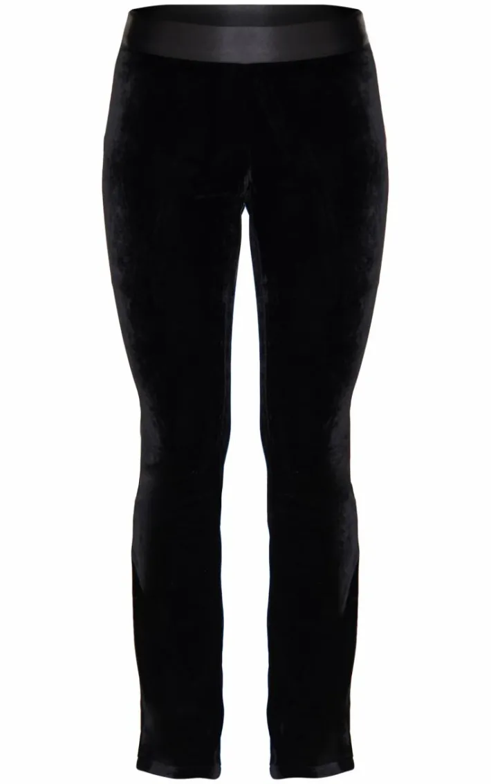 Black Velvet Satin Waistband Skinny Flare Pants