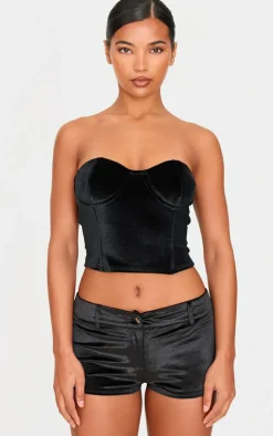 Black Velvet Seam Detail Corset Top