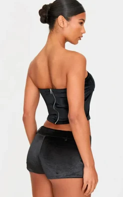 Black Velvet Seam Detail Corset Top
