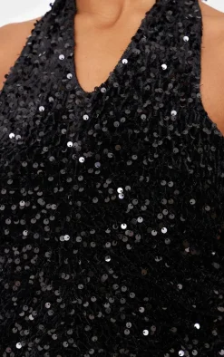 Black Velvet Sequin Halterneck Long Top