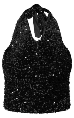 Black Velvet Sequin Halterneck Long Top