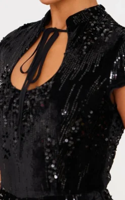 Black Velvet Sequin Key Hole Bloomer Romper