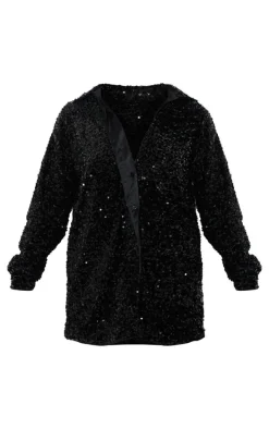 Black Velvet Sequin Oversized Shirt Dress