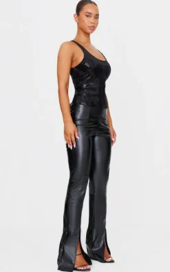 Black Velvet Sequin Scoop Neck Vest