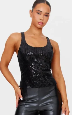 Black Velvet Sequin Scoop Neck Vest