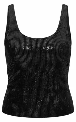 Black Velvet Sequin Scoop Neck Vest