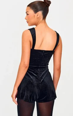 Black Velvet Strappy Bow Detail Romper