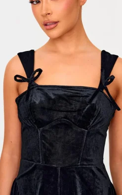 Black Velvet Strappy Bow Detail Romper