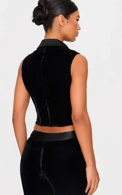 Black Velvet Tie Front Vest