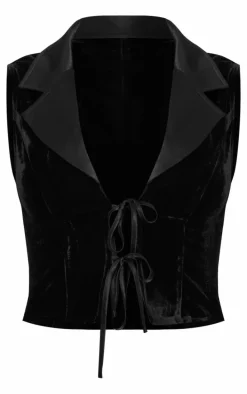 Black Velvet Tie Front Vest