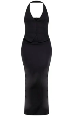 Black Vest Detail Maxi Dress