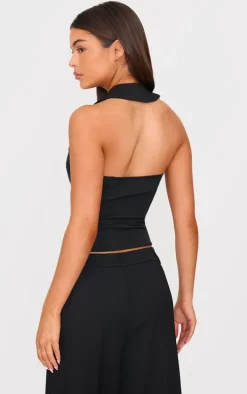 Black Vest Style Halterneck Top