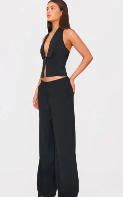 Black Vest Style Halterneck Top