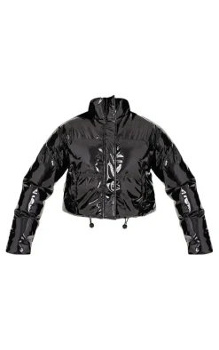 Black Vinyl Bubble Puffer Jacket