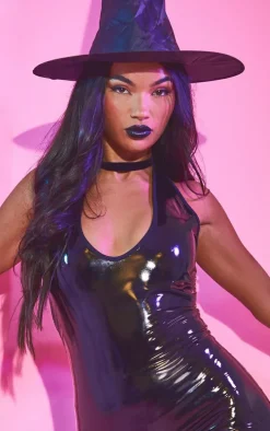 Black Vinyl Halterneck Bodycon Mini Dress