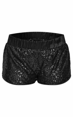 Black Waistband Detail Sequin Mini Shorts