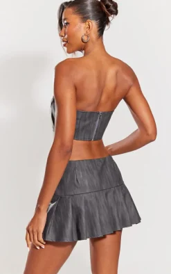 Black Washed Faux Leather Buckle Detail Top