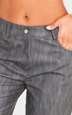 Black Washed Faux Leather Belted Straight Leg Pants