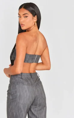 Black Washed Faux Leather Belted Micro Bandeau