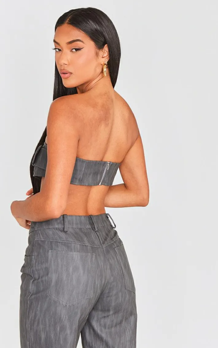 Black Washed Faux Leather Belted Micro Bandeau