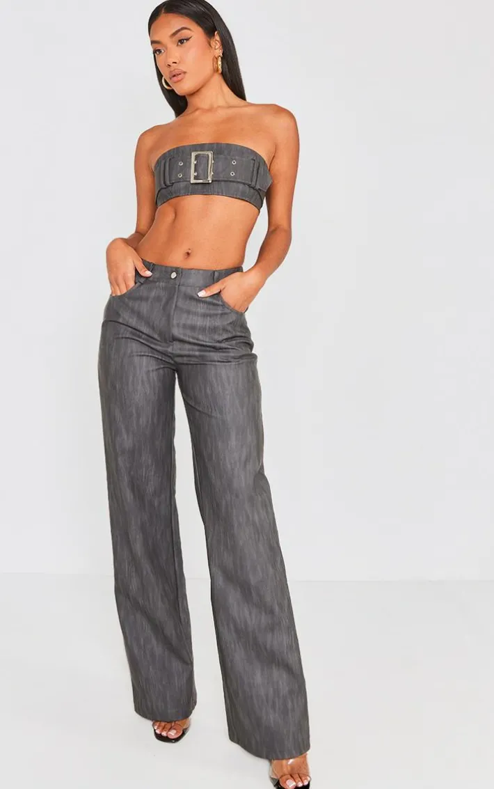 Black Washed Faux Leather Belted Micro Bandeau