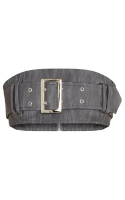 Black Washed Faux Leather Belted Micro Bandeau