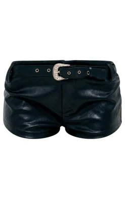 Black Washed Faux Leather Western Belt Hot Pants