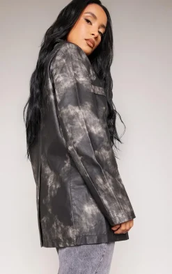 Black Washed PU Pocket Oversized Blazer