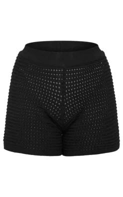 Black Wave Open Knit Booty Shorts