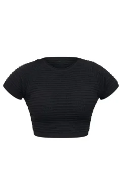 Black Wave Open Knit Short Sleeve Top
