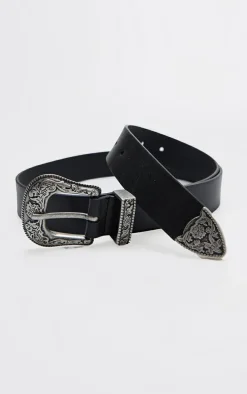 Black Western Buckle Wide Belt