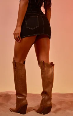 Black Western Patch Detail Denim Mini Skirt