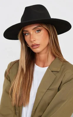 Black Wide Brim Fedora Hat