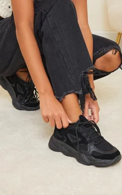Black Wide Fit Chunky Bubble Sole Panelled Up Sneakers