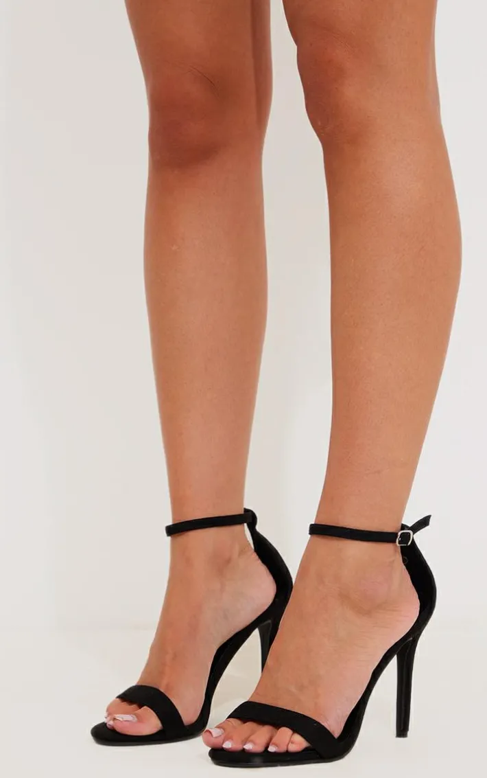 Black Wide Fit Clover Single Strap Heeled Sandal