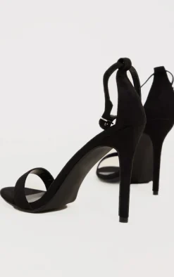 Black Wide Fit Clover Single Strap Heeled Sandal