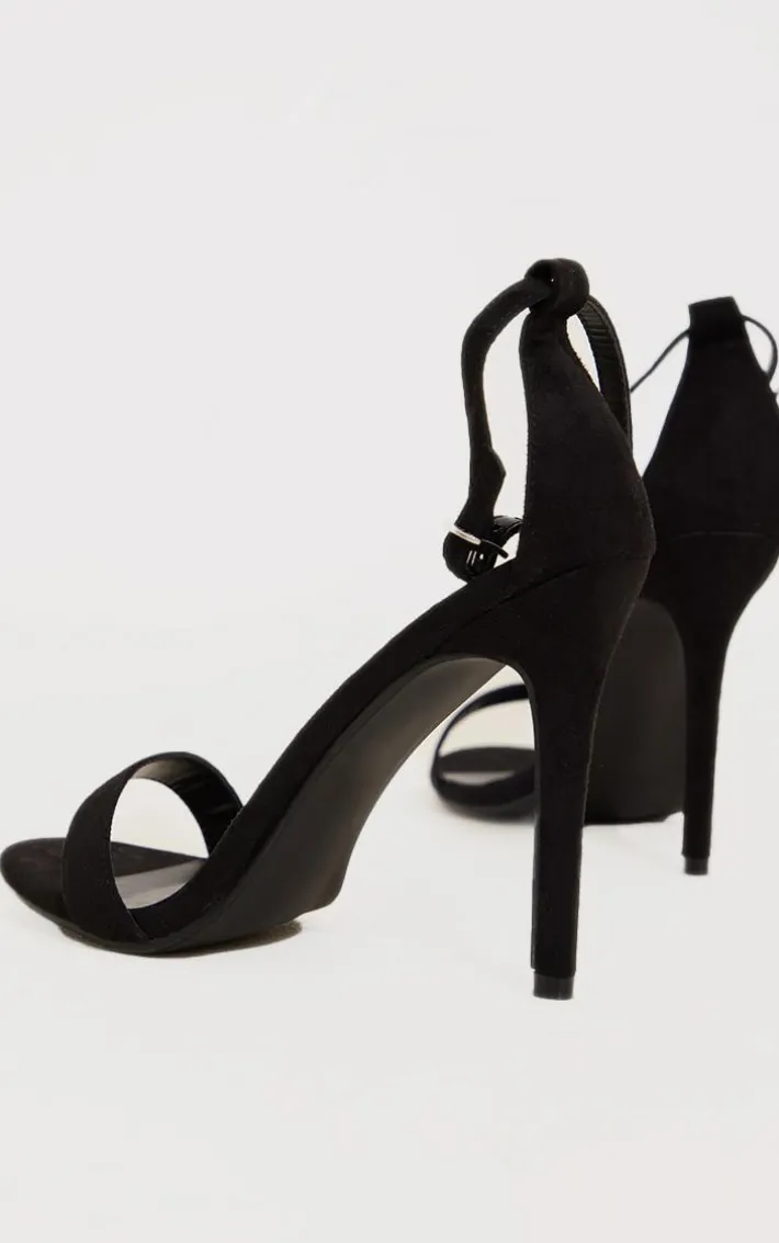 Black Wide Fit Clover Single Strap Heeled Sandal