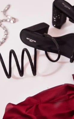 Black Wide Fit Diamante Spiral Detail Mid Block Heeled Sandals