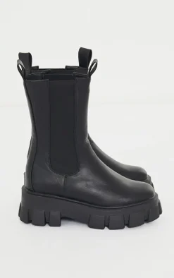 Black Wide Fit Extreme Chunky Sole Calf High Chelsea Boots