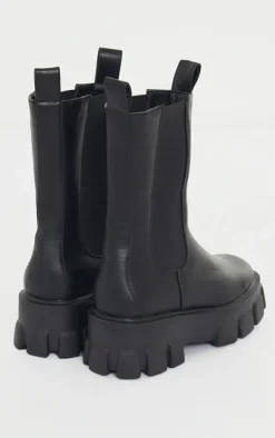 Black Wide Fit Extreme Chunky Sole Calf High Chelsea Boots