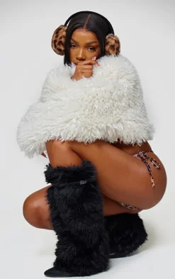 Black Wide Fit Faux Fur Fold Over Belt Detail Heeled Boots