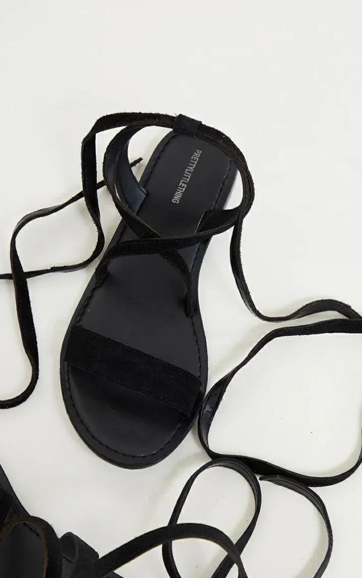 Black Wide Fit Faux Suede Strappy Basic Sandal