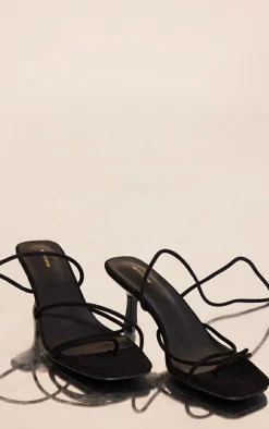 Black Wide Fit Faux Suede Strappy Lace Up Low Heel Sandals