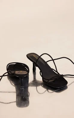 Black Wide Fit Faux Suede Strappy Lace Up Low Heel Sandals