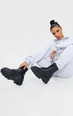 Black Wide Fit Lace Up Extreme Chunky Combat Boots