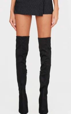 Black Wide Fit Point Toe Over The Knee Boots