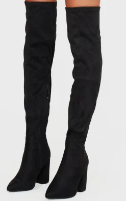 Black Wide Fit Point Toe Over The Knee Boots