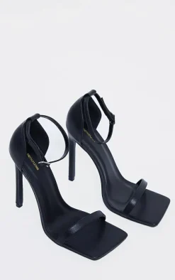 Black WIDE FIT Pu Barely There Strappy Heeled Sandals